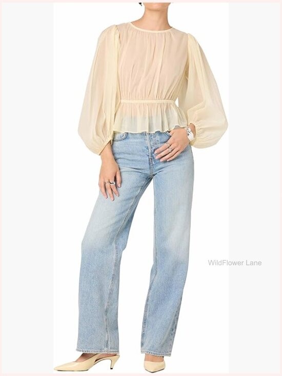 Blouse & Button Down Shirt Sheer Long Sleeve Tie Back